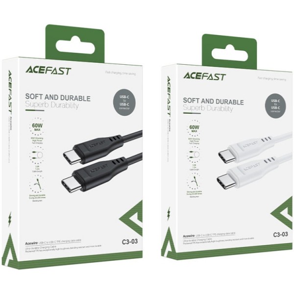 Фото - Кабель AceFast USB 2.0 USB-C to USB-C, 1,2 м, 3.0A, TPE C3-03 Black (6974316280842)