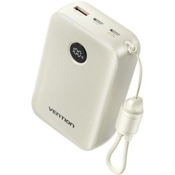 Фото - Батарея мобильная Vention 20000mAh 22,5W Fast Charging, USB-A, 2xUSB-C, with built-in USB-C cable, Beige (FKBN0-C)