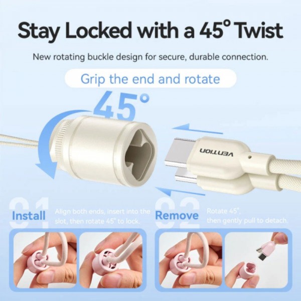 Фото - Батарея мобильная Vention 20000mAh 22,5W Fast Charging, USB-A, 2xUSB-C, with built-in USB-C cable, Beige (FKBN0-C)