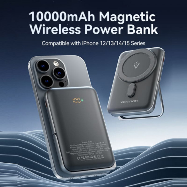 Фото - Батарея мобільна Vention Magnetic Wireless 10000mAh 20W PD USB-C In/Out, QI-15W White (FHNW0)