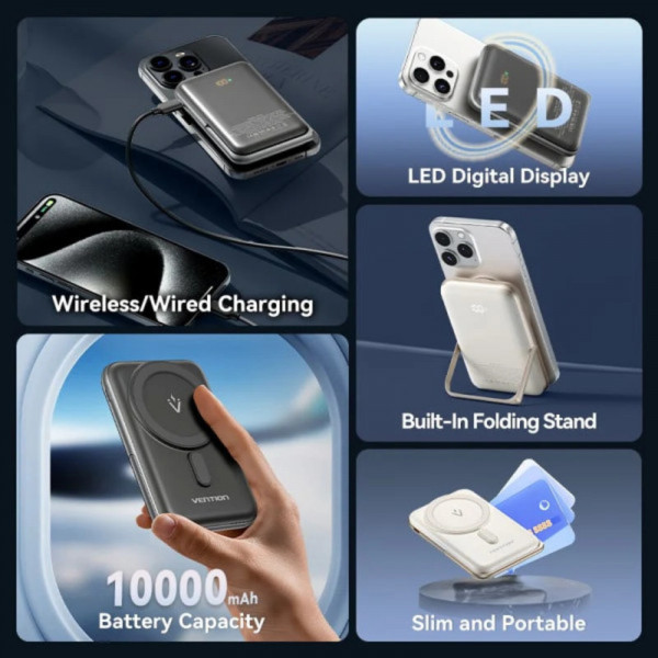 Фото - Батарея мобільна Vention Magnetic Wireless 10000mAh 20W PD USB-C In/Out, QI-15W White (FHNW0)