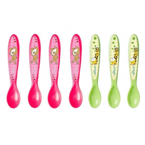 Фото - Набір дитячих столових приборів для малюка Nuvita 6м + 7 шт. Рожевий/Салатовий (NV1410Pink)