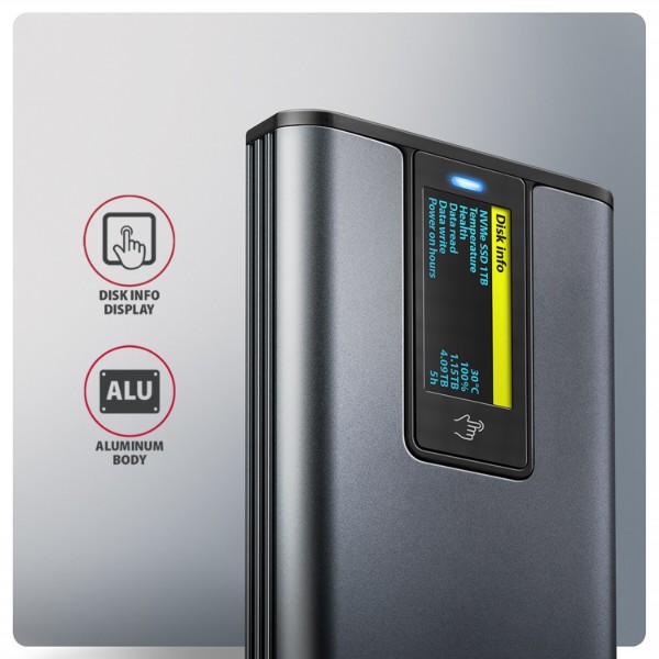 Фото - Зовнішня кишеня AXAGON USB-C 10Gbps - M.2 NVMe & SATA SSD DISPLAY box (EEM2-SD2)