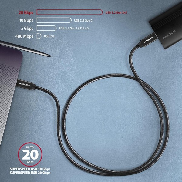 Фото - Кабель AXAGON USB-C 3.2 Gen 2, 1m, PD 100W, 5A, 4K HD,Black (BUCM32-CM10AB)