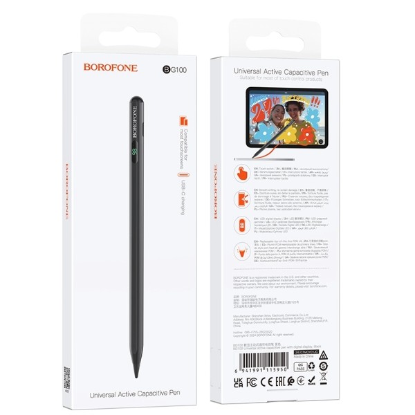Фото - Стилус BOROFONE BG100 Universal active capacitive pen with digital display Black (6941991115950)