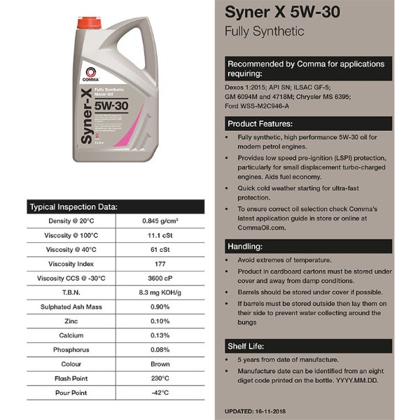 Фото - Масло для авто COMMA SYNER-X-5W-30  1л (SYX1L)