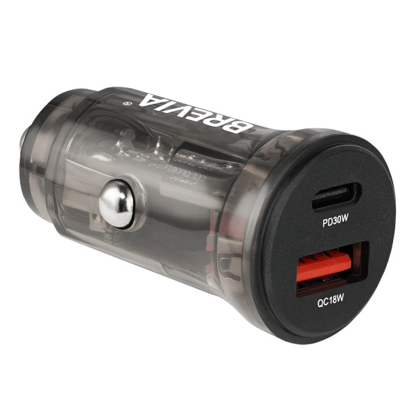 Фото - Автомобильное зарядное устройство Brevia ePower DualCharge 30W 1xUSB-C+1xUSB-A, Transparent Black (46130CAB)