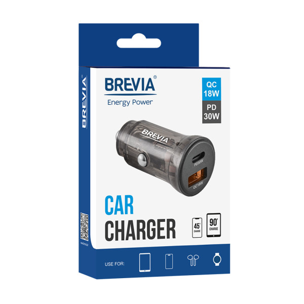 Фото - Автомобильное зарядное устройство Brevia ePower DualCharge 30W 1xUSB-C+1xUSB-A, Transparent Black (46130CAB)