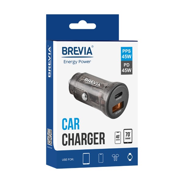 Фото - Автомобильное зарядное устройство Brevia ePower DualCharge 45W 1xUSB-C+1xUSB-A, Transparent Black (46145CAB)