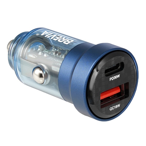 Фото - Автомобильное зарядное устройство Brevia ePower DualCharge 30W 1xUSB-C+1xUSB-A, Transparent Blue (46530CABL)