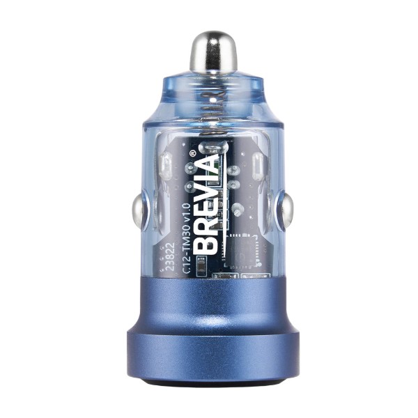 Фото - Автомобильное зарядное устройство Brevia ePower DualCharge 30W 1xUSB-C+1xUSB-A, Transparent Blue (46530CABL)