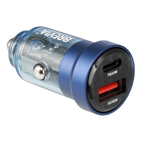 Фото - Автомобильное зарядное устройство Brevia ePower DualCharge 45W 1xUSB-C+1xUSB-A, Transparent Blue (46545CABL)