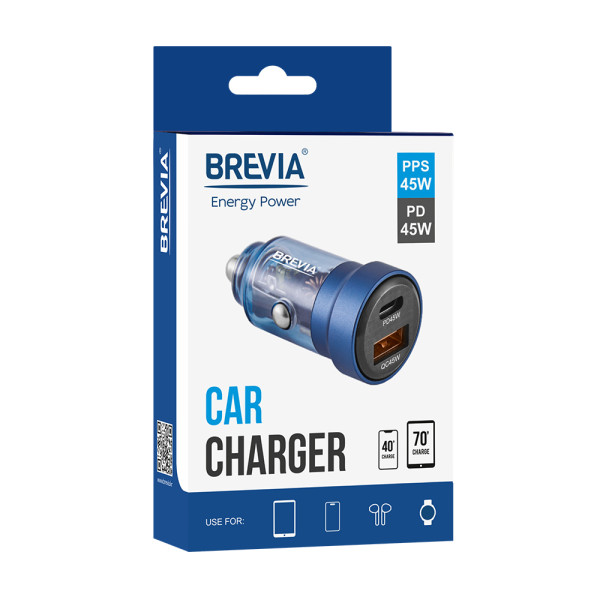 Фото - Автомобильное зарядное устройство Brevia ePower DualCharge 45W 1xUSB-C+1xUSB-A, Transparent Blue (46545CABL)