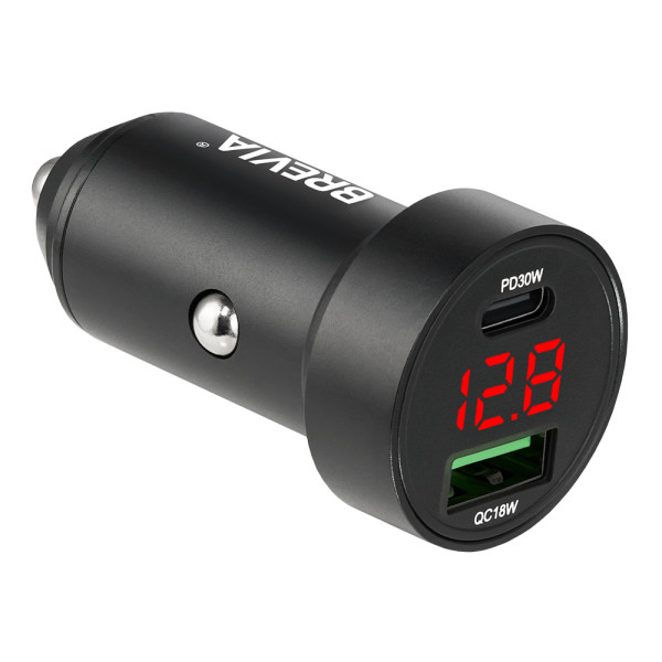 Фото - Автомобільний зарядний пристрій Brevia ePower DualMetal Display 48W 1xUSB-C+1xUSB-A, metal, Black (46648CADB)
