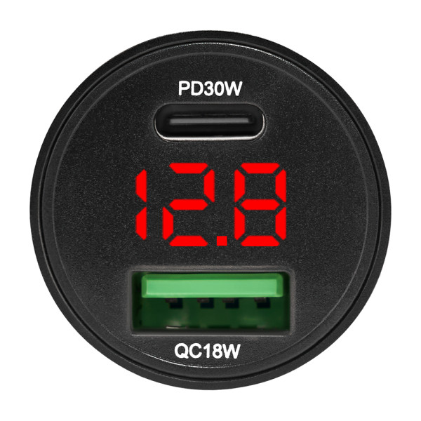 Фото - Автомобільний зарядний пристрій Brevia ePower DualMetal Display 48W 1xUSB-C+1xUSB-A, metal, Black (46648CADB)