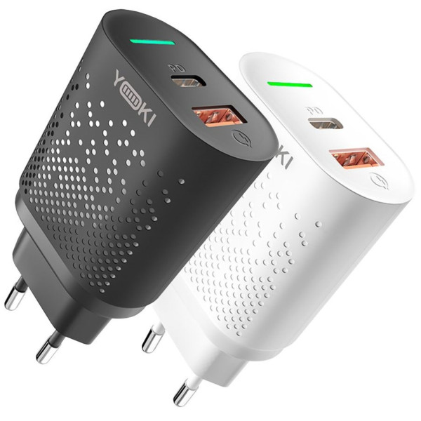 Фото - Мережевий зарядний пристрій YOKI Led Series 20W Black (YK-20PD+QC)