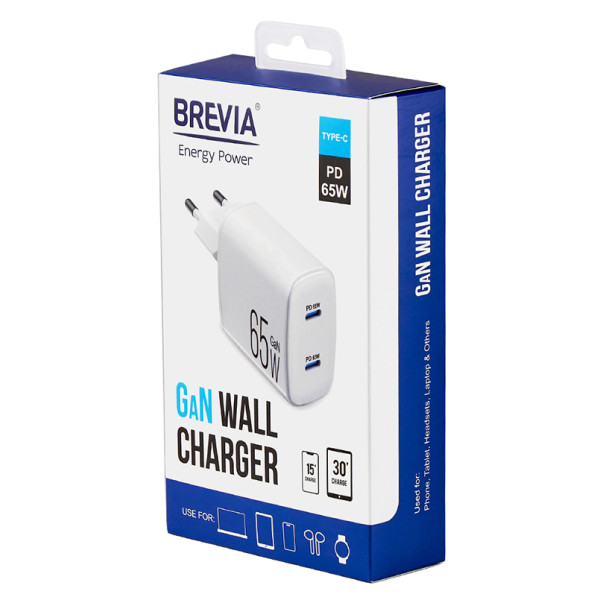 Фото - Мережевий зарядний пристрій Brevia ePowerGaN PD65W 2xUSB-C (44065GDCW)
