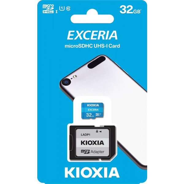 Фото - Карта пам'яті Kioxia MicroSDHC 32GB UHS-I Class 10 Exceria R100MB/s (LMEX1L032GG2) + SD-адаптер