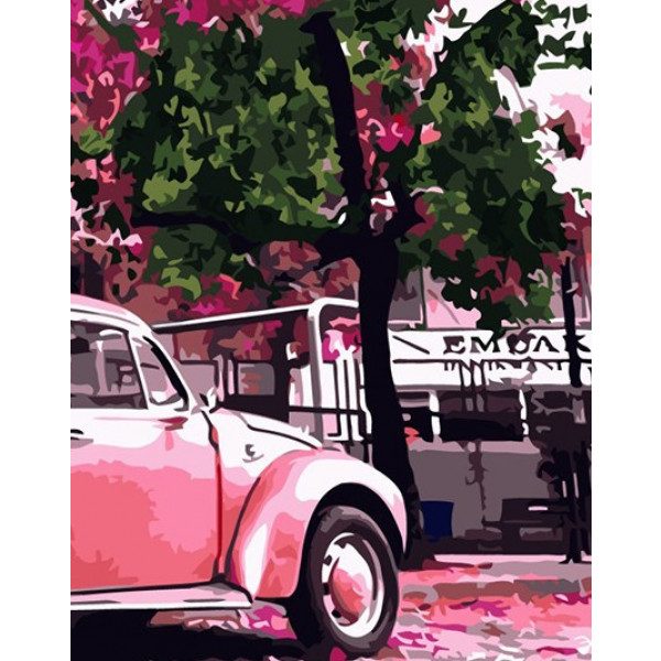 Фото - Картина по номерам Strateg "Розовый Volkswagen Beetle" 40х50 см (VA-1975)