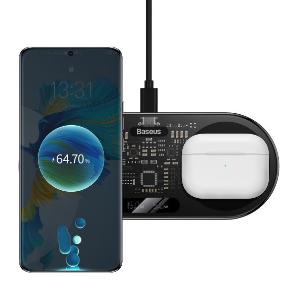 Фото - Бездротовий зарядний пристрій Baseus 20W Digital LED Display (WXSX010101)