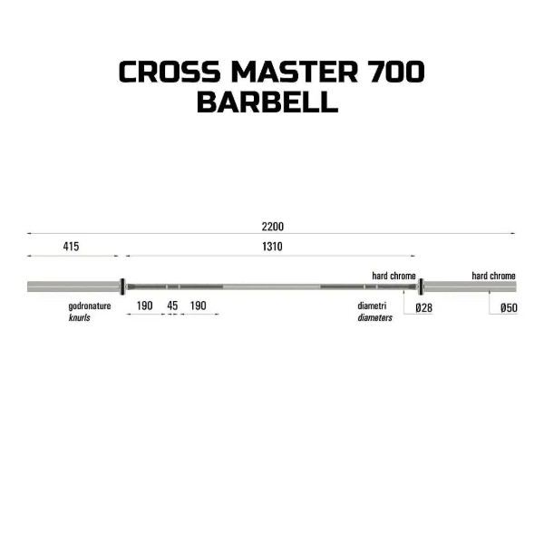 Фото - Гриф для штанги Toorx Max 700 Kg Cross Master 220 см 50 мм (BO-700)