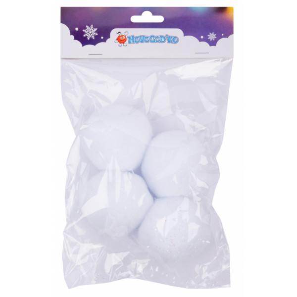 Фото - Набір ялинкових іграшок Novogod'ko Набір сніжків декоративних 6 см, 4 шт., гліттер (974195)