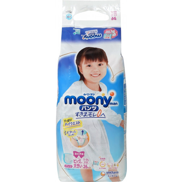 Фото - Одноразові підгузки-трусики Moony Girls XXL 13-28 кг 26 шт. (4903111211654)