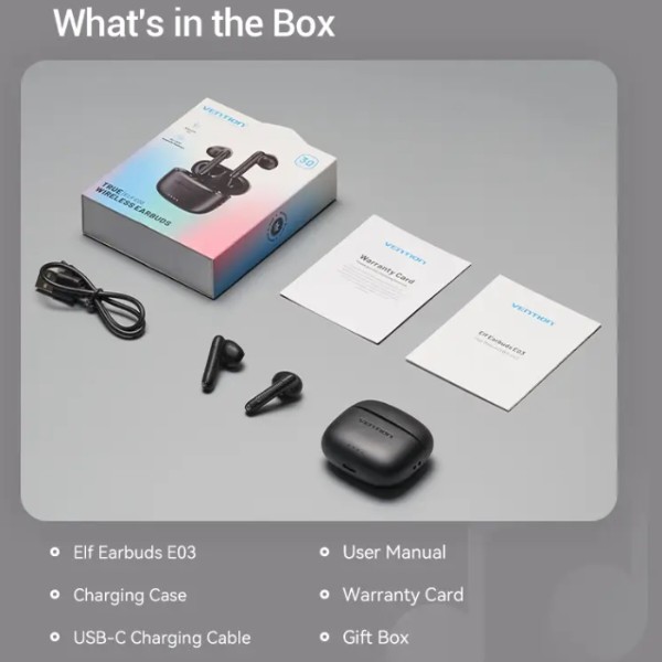 Фото - Навушники вкладиші бездротові TWS Vention Elf Earbuds E03 Black (NBHB0)
