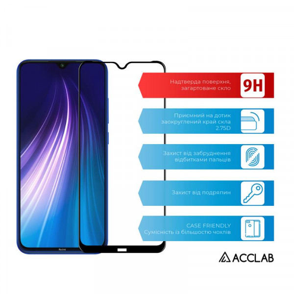 Фото - Захисне скло для смартфону ACCLAB Full Glue for Xiaomi Redmi Note 8 Black (1283126508752)