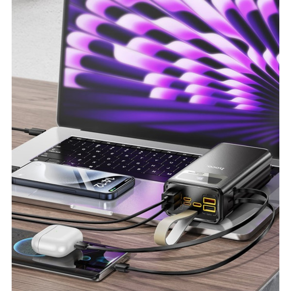 Фото - Батарея мобільна HOCO DB58 Plentiful 22.5W + вбудовані кабелі + LED 30000 mAh Black (715030)