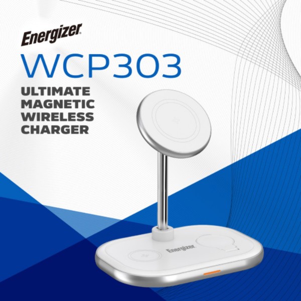 Фото - Бездротовий зарядний пристрій Energizer 3в1 15W Magnetic Wireless Fast Charger White (WCP303)