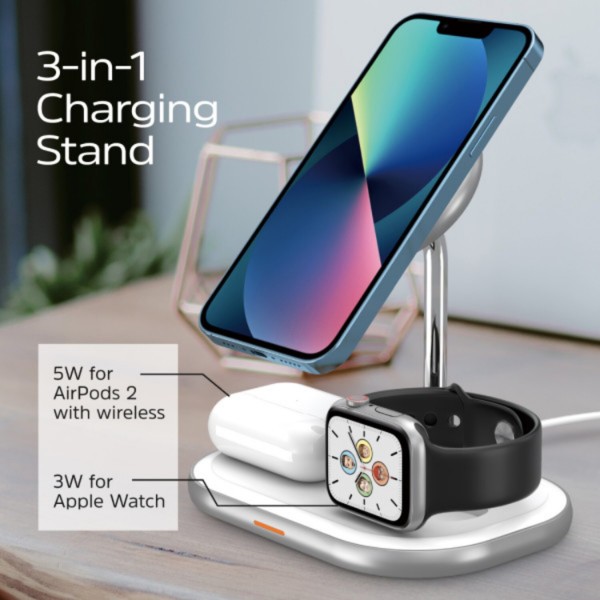 Фото - Бездротовий зарядний пристрій Energizer 3в1 15W Magnetic Wireless Fast Charger White (WCP303)