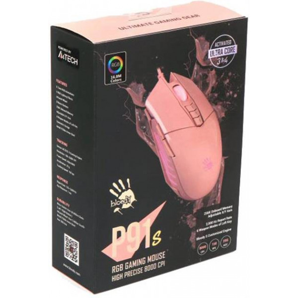 Фото - Миша дротова ігрова Bloody P91s (Pink)