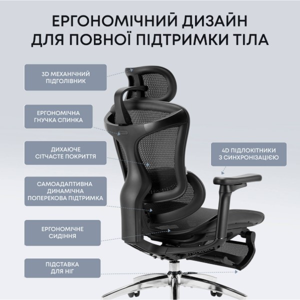 Фото - Крісло офісне Sihoo DORO C300L Mesh Black with footrest (DORO-C300L-A3-101-JT)