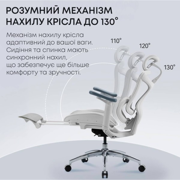 Фото - Крісло офісне Sihoo DORO C300L Mesh White with footrest (DORO-C300L-A3-102-JT)