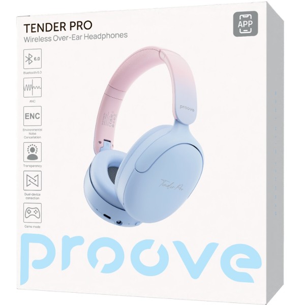 Фото - Навушники накладні бездротові Proove Tender Pro with ANC (APP) Blue/Pink (HPTP0001AP08)