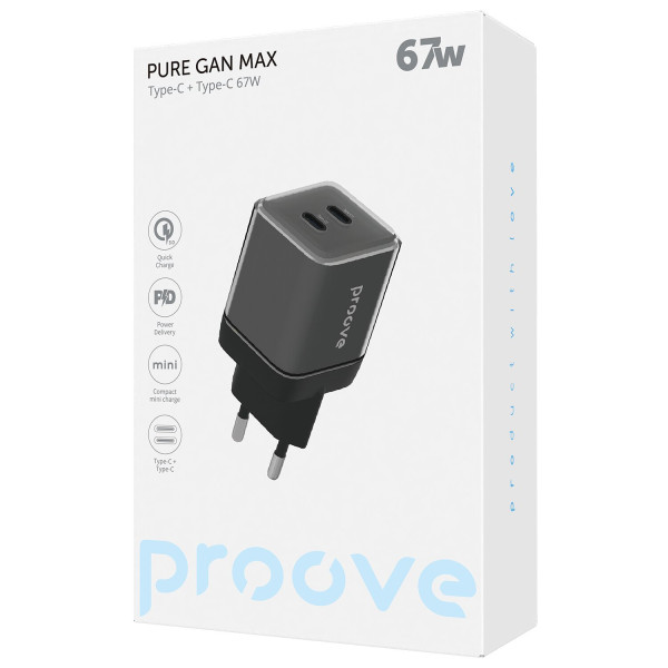 Фото - Сетевое зарядное устройство Proove Pure GaN Max 67W (Type-C + Type-C) Black (WCPU67022201)