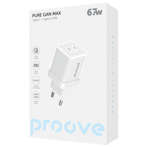 Фото - Сетевое зарядное устройство Proove Pure GaN Max 67W (Type-C + Type-C) White (WCPU67022202)