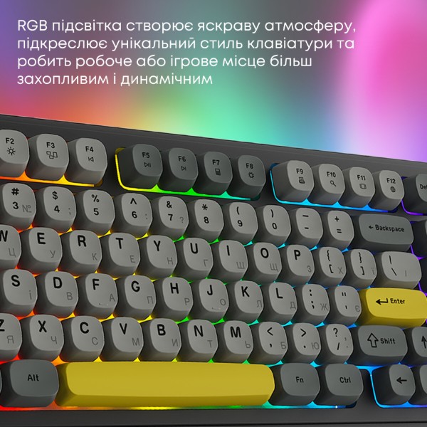 Фото - Клавиатура беспроводная игровая Ajazz AF98 PLUS Black Gray Yellow (AF98-PLUS-BGY)
