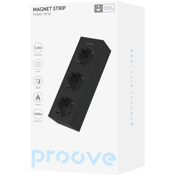 Фото - Сетевой фильтр Proove Magnet Strip (3xAC) 1.6m Black (PSMS25000001)