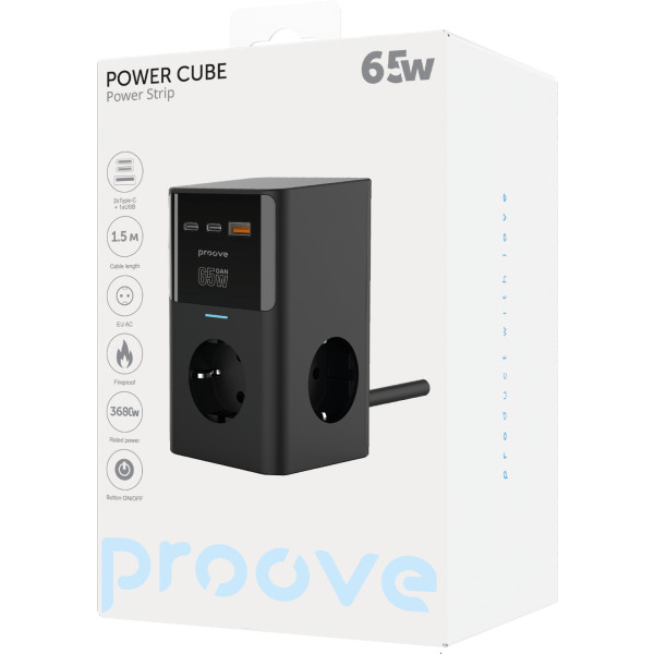 Фото - Мережевий зарядний пристрій Proove Power Cube 65W (3xAC + 2xType-C + 1xUSB) 1.5m black (PSPC36801201)