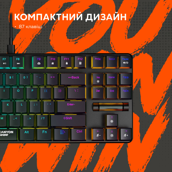Фото - Клавиатура проводная игровая Canyon Cometstrike GK-50 RGB TKL ENG/UKR Black (CND-SKB50-US)