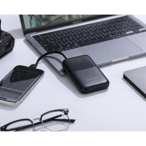 Фото - Батарея мобільна Canyon OnPower 101 built-in cable 10000 mAh PD22.5W Black (CNS-CPB101BK)