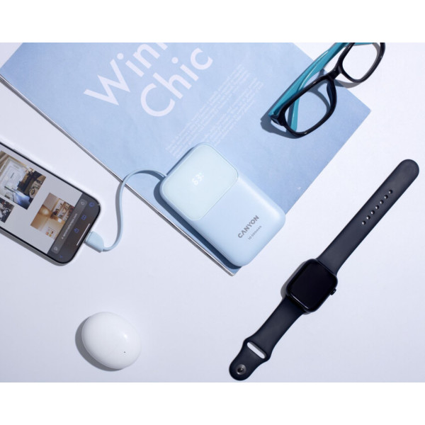 Фото - Батарея мобільна Canyon OnPower 101 built-in cable 10000 mAh PD22.5W Blue (CNS-CPB101BL)