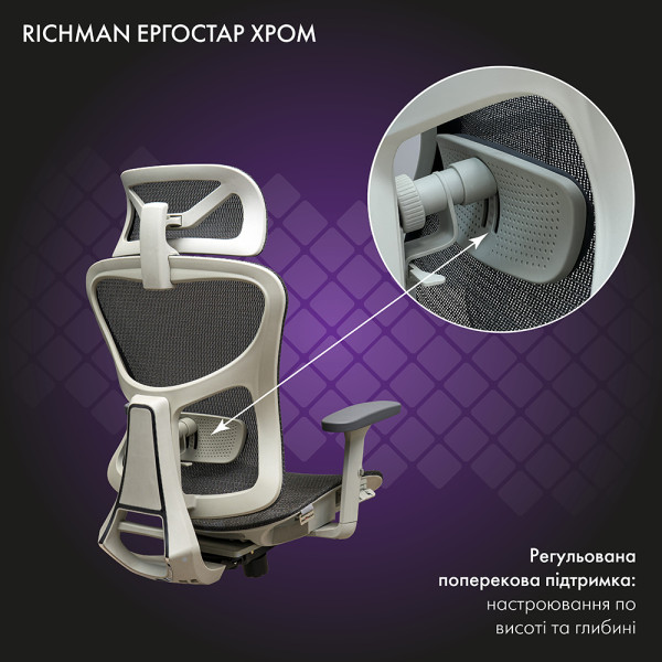 Фото - Крісло для геймерів Richman Ергостар Хром Synchro Сітка Сіра