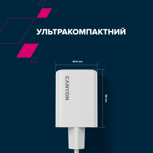 Фото - Мережевий зарядний пристрій Canyon CU45AC GaN 45W 2xPD White (CNS-CUW45CC)