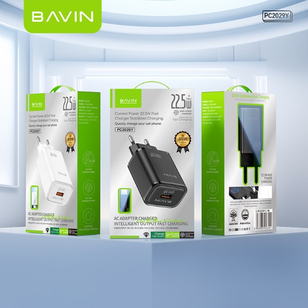 Фото - Мережевий зарядний пристрій Bavin PC2029Y-С 22.5W USB-A 3.0A Super Quick Charge +USB-A/Type-C Black (C-PC2029Y-C BK)