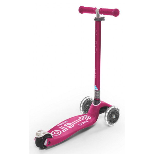 Фото - Триколісний самокат Micro "Maxi Deluxe LED" - РОЖЕВИЙ (складний, до 50 кг, триколісний, світло)