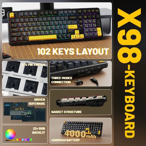 Фото - Клавиатура беспроводная игровая Attack Shark X98 102кл. RGB, Wireless, Star Black (AS-6972792471976-SB-UA)