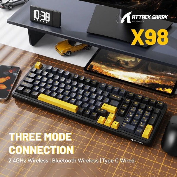 Фото - Клавиатура беспроводная игровая Attack Shark X98 102кл. RGB, Wireless, Star Black (AS-6972792471976-SB-UA)